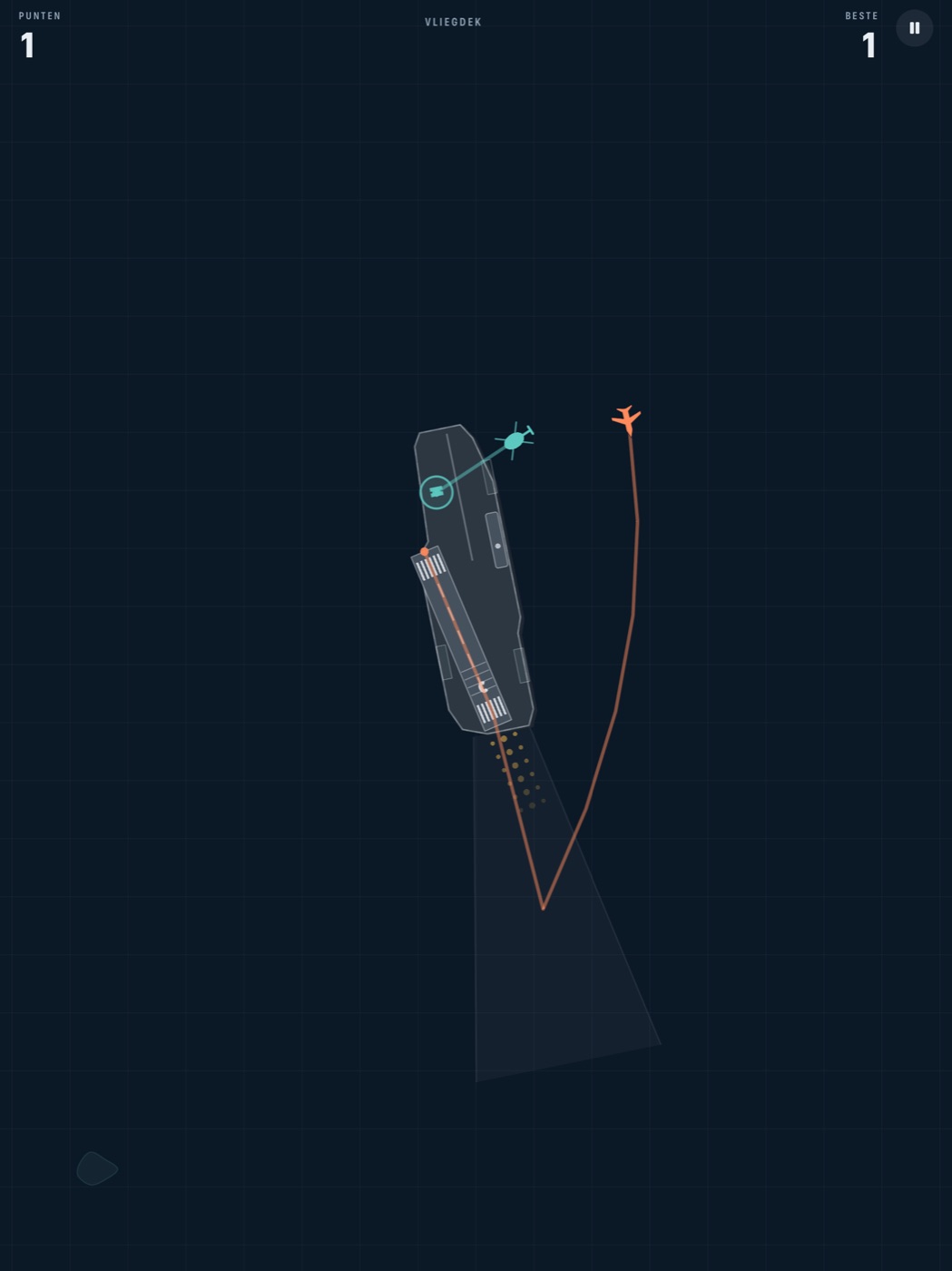 The carrier map on iPad: a ship at sea with an angled deck, slowly turning